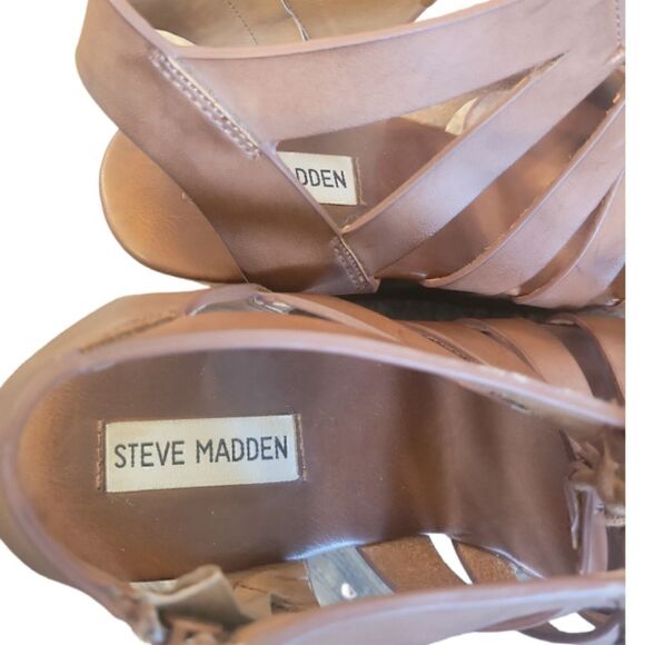 Steve Madden Limmoo Caged Wedges Faux Wooden Look Brown 9.5 - Picture 8 of 11